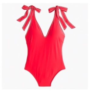 Red J crew shoulder tie swimsuit